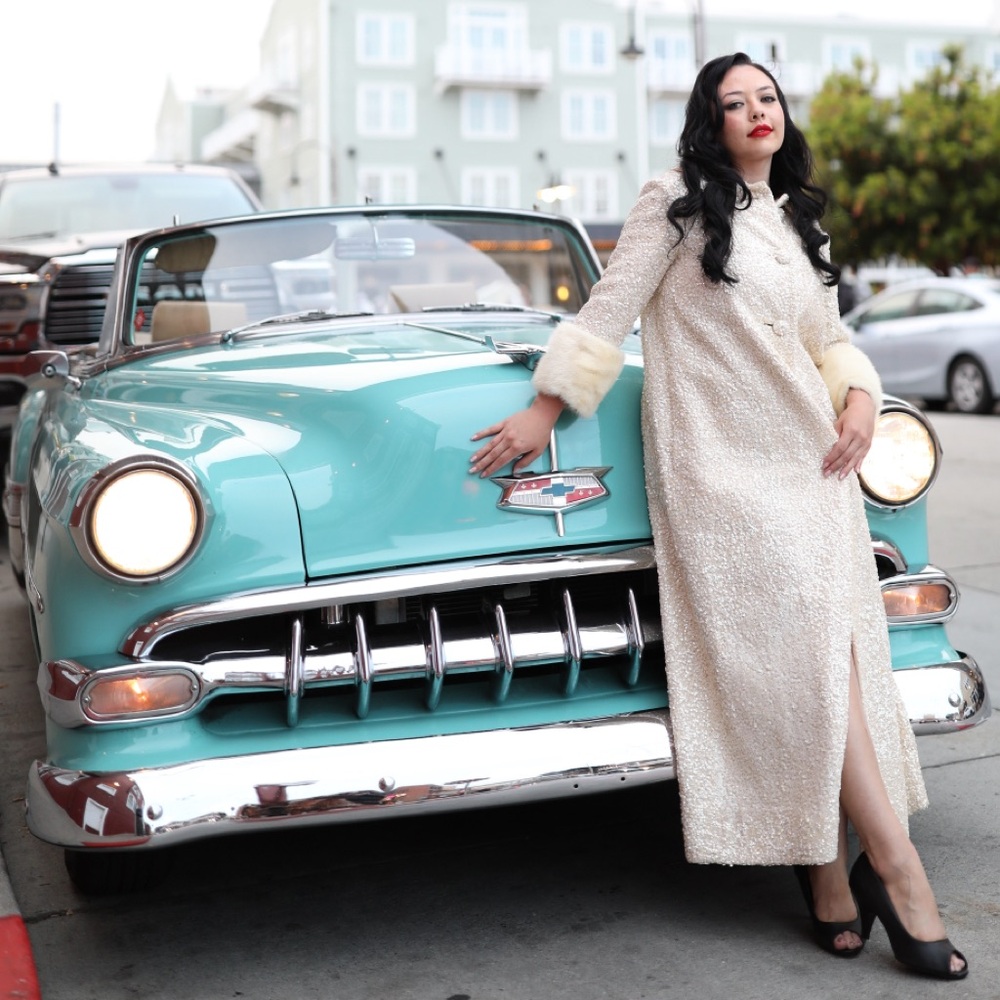 Extremely Rare 1950s Vintage Gene Shelly Sequin Wool Coat & Real Mink Fur Cuffs